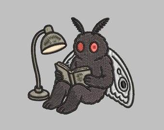 Moth man reading under a lamp Embroidery Design 4x4 Digital Machine Embroidery File PES DST jef hus vp3 for Instant Download Gift Shop