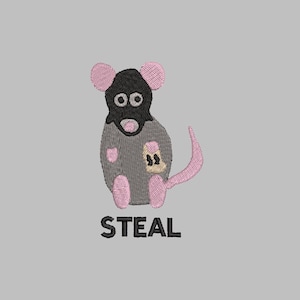 Ratte stehlen Stickdatei Maschine PES 4x4 witzig schwarz humorvoll humorvoll Comic Pixie wollwitzig lustig Stift witzig schwarz schwarz