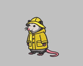Possum with Rain Coat and Hat Embroidery Design 4x4 Digital Machine Embroidery File PES DST jef hus vp3 for Instant Download Cute