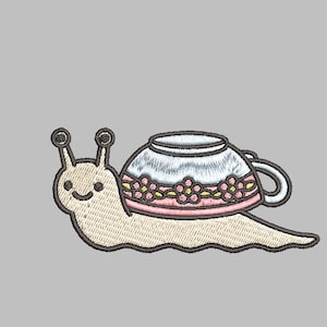 Snail with teacup for a shell Embroidery Design 4x4 Digital Machine Embroidery File PES DST jef hus vp3 for Instant Download