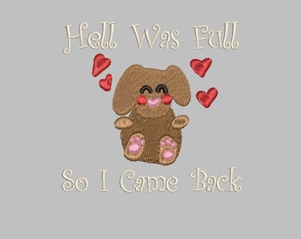 Hell was full so I came back embroidery design file machine PES JEF DST 4x4 funny dark humor adult cute simple offensive vulgar Pink gothic