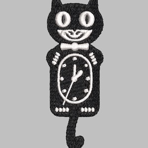 vintage cat clock embroidery machine design file PES 4x4 files kawaii wide eye grandfather clock doodle kitty feline trendy weird retro funk
