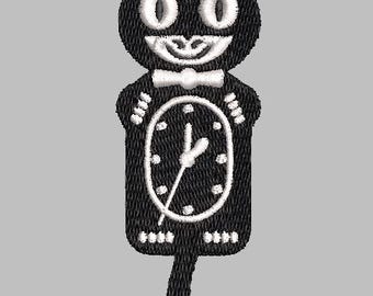 vintage cat clock embroidery machine design file PES 4x4 files kawaii wide eye grandfather clock doodle kitty feline trendy weird retro funk