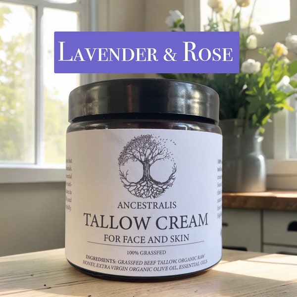Tallow Crème - Lavendel & Roos - 100% grasgevoerde huidverzorging, gezichtsverzorging, baby, moisturizer