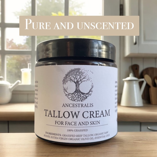 Crema/balsamo PURE Tallow - puro e inodore, 100% cura della pelle nutrita con erba, cura del viso, bambino, crema idratante