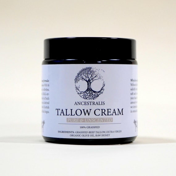 Pure Grass-Fed Tallow Cream with Raw Honey – Unscented Natural Moisturizer for Face & Body, Sensitive Skin Balm