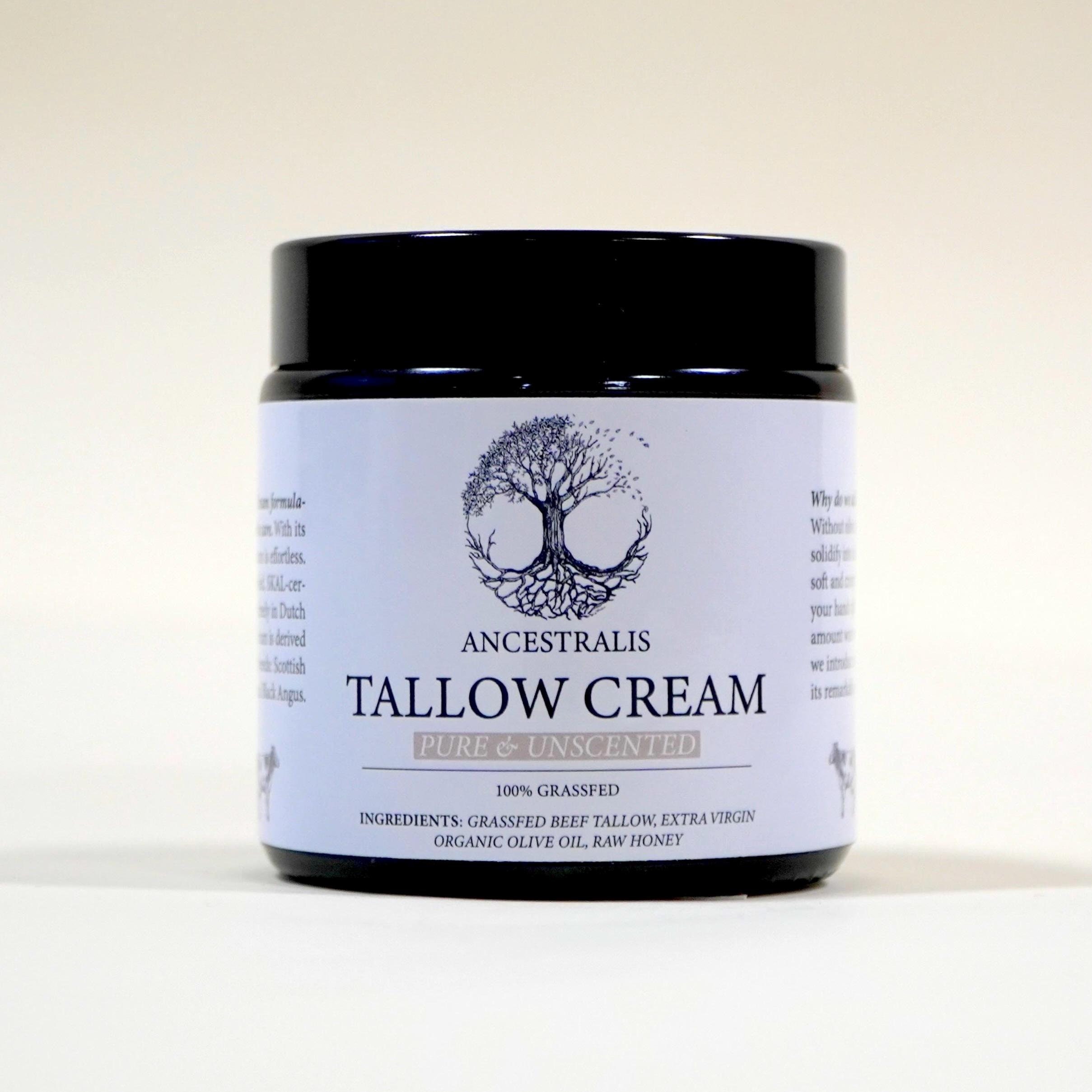 Pure Grass-Fed Tallow Cream with Raw Honey – Unscented Natural Moisturizer for Face & Body, Sensitive Skin Balm