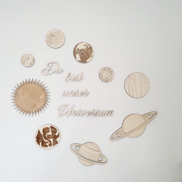 Sonnensystem/Planeten + Schriftzug "Du bist unser Universum" als Dekoration für das Kinder-/Babyzimmer, Kinderzimmerdekoration