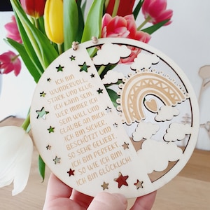 Affirmationen aus Holz rund, Geburtstagsgeschenk, Geburtsgeschenk, Mutmacher, Einschulungsgeschenk