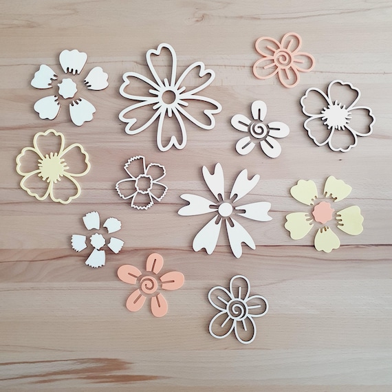 Holzblumen als Dekoration für das Kinder-/Babyzimmer | Acrylblumen |Rattan Design | Kinderzimmerdekoration Mädchen