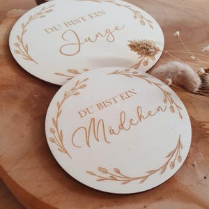Meilensteinkarten "Du bist ein Mädchen" oder "Du bist ein Junge" aus Holz, Fotorequisit, Fotoshooting Schwangerschaft