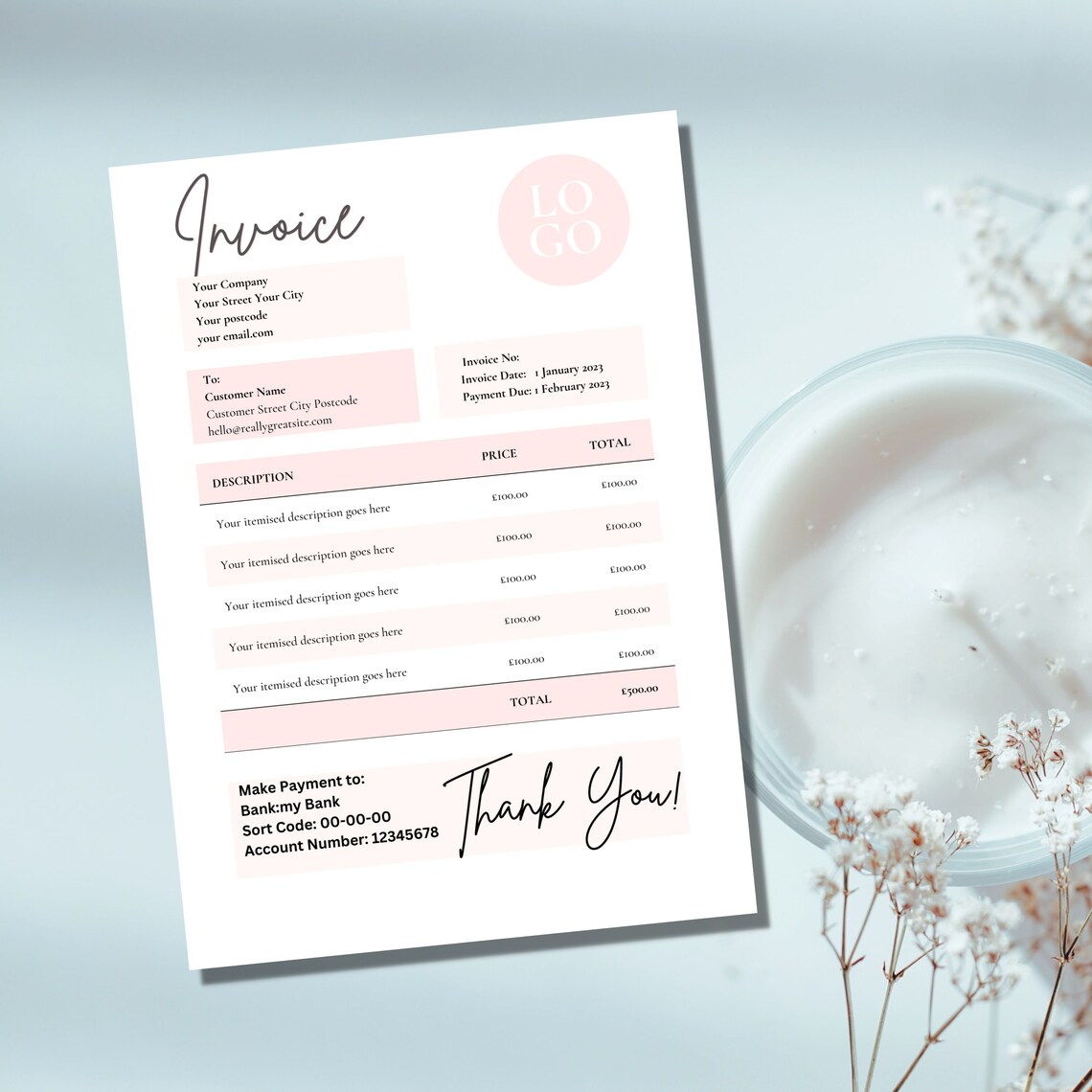 Invoice Template | Invoice Template for Small Business | Editable and Printable Canva Template ...