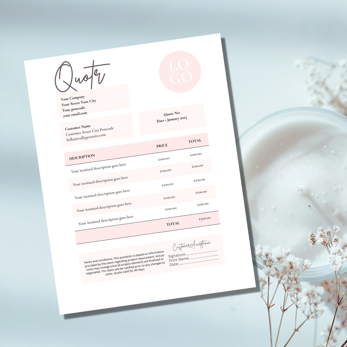 Price Quotation Template Canva Template A4 Quote Template Price Offer
