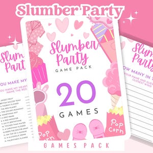 Jogos de Festa do Pijama para Meninas | Perguntas e Desafios para Imprimir para Festa do Pijama | Clipart Rosa | Atividade Divertida para Festa de Adolescentes | Download Instantâneo