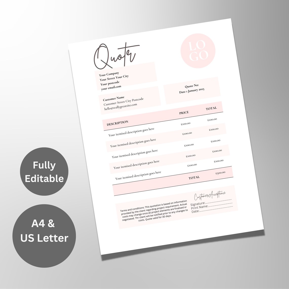 Price Quotation Template Canva Template A4 Quote Template Price Offer