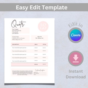 Plantilla de cotización de precios - Plantilla Canva - Plantilla de cotización A4 - plantilla de oferta de precios - propuesta de trabajo - formulario de estimación - hoja de propuesta simple