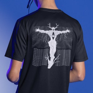 May include: Black t-shirt with a white graphic of a figure with outstretched arms and the text "THE FUTURE RULES" repeated multiple times.