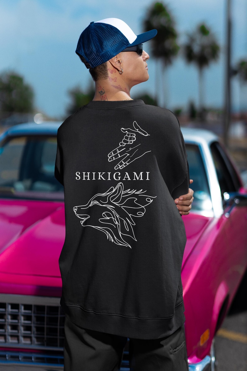 Unisex Anime Sweatshirt, Megumi Inspired, Minimalist Gothic Fushiguro Crewneck, Pullover, Subtle Japanese Crewneck Divine Dogs, Shikigami