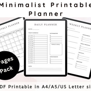 Digital druckbarer Planer, Undatiertes Minimalistisches Journal Bundle, Tagesplaner, Monatsplaner, Wochenplaner, Goodnotes, A4/A5/Letter Größe
