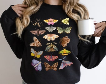 Moth Cottagecore Sweatshirt | Aesthetic Cottagecore Clothing, Boho Sweatshirt, Cottagecore Pullover Sweaters, Vintage Cottagecore Clothes