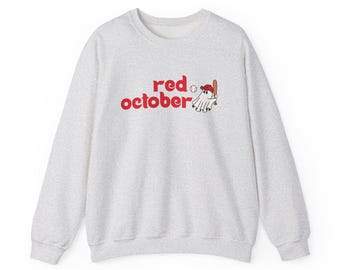 Moletom vermelho dos Phillies de outubro | Camiseta de beisebol com gola redonda Ghost October, camiseta de beisebol da Filadélfia para professores, MLB Playoffs World Series
