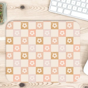 Aesthetic Neutral Flower Pattern Mouse Pad, Kawaii Cute Anime Mouse pad, Pink Brown Neutral Floral MousePad Gifts, Kawaii Cute Desk Decor