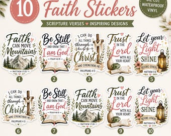 Bundel met geloofsstickers | Christelijke bijbelvers afdrukbare stickers | Waterdichte gestanste png-stickers