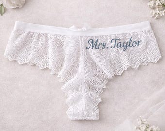 Perizoma da sposa in pizzo personalizzato - Perizoma in pizzo ricamato con testo o nome