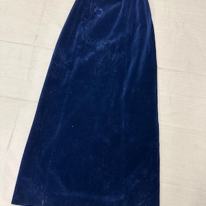 Vintage 60s Blue Velvet Handmade Long Maxi Skirt | Size Small | Zipper Closure