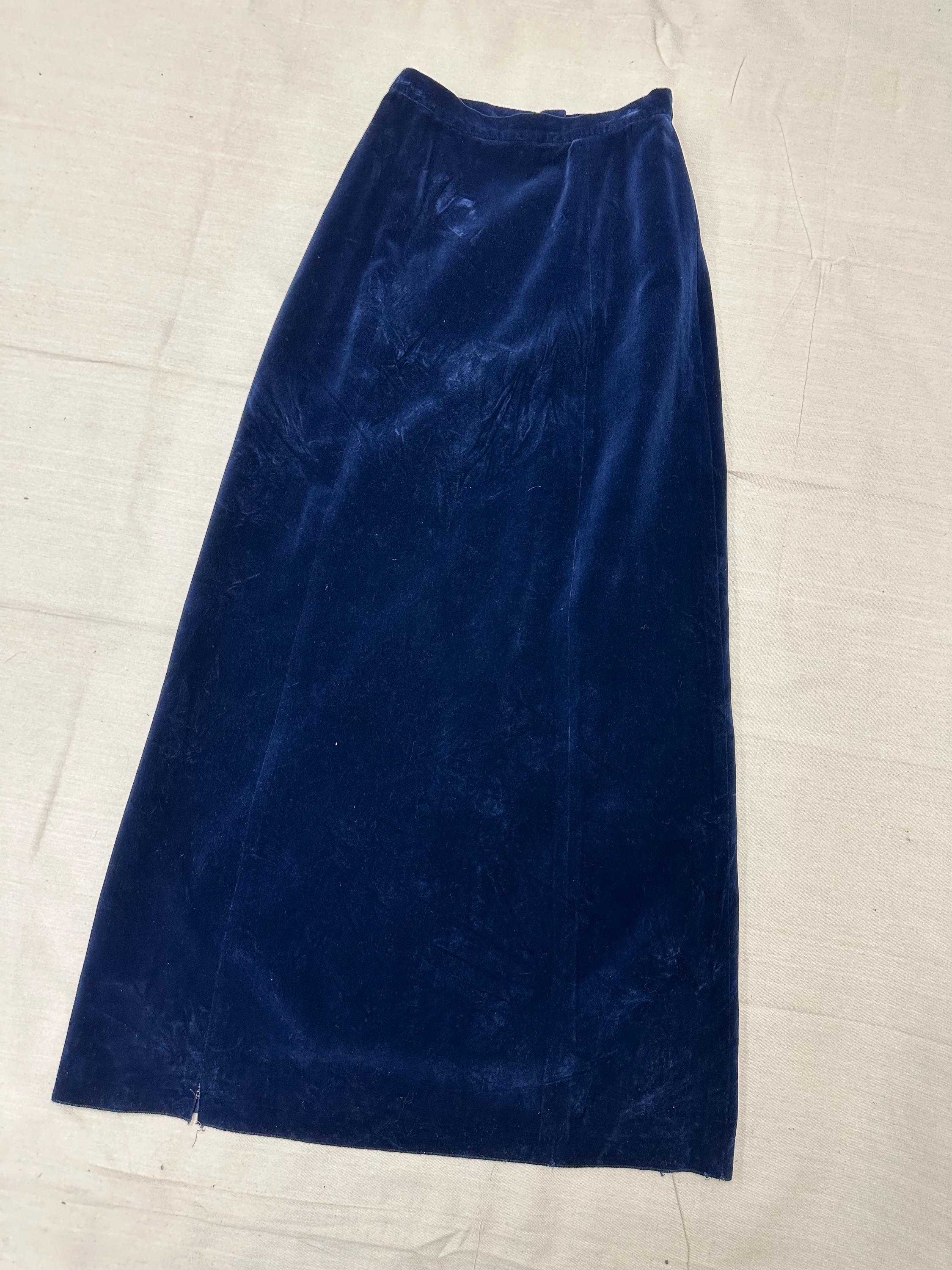Flared Skirt Navy Blue Velvet Maxi Skirt Blue Velvet Skirt