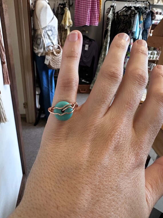 Copper Wire Turquoise Round Harmony Ring - image 2