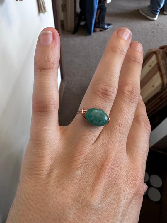 Copper Wire Amazonite Flow Ring - image 2