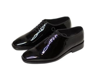 Wholecut patent oxford shoes square toe custom handmade leather formal black, office shoes, party shoes, wedding shoes cow and calf leather