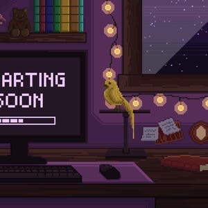 Animierte Schreibtisch Pixel Art Stream Overlays | Start, Ende, BRB,Offline (Digital Download)