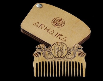 Handcrafted Viking Beard Comb: Norse Odin & Raven Design