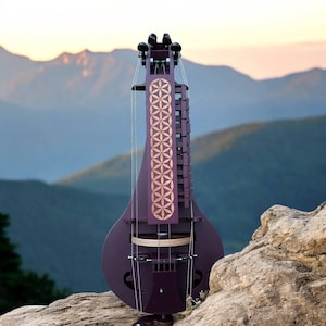 Violet Hurdy-Gurdy Lyra – Flower of Life Symbol | Handmade Ethnic Medieval Instrument