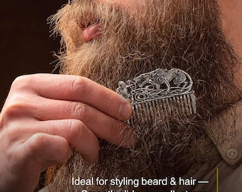 Viking Beard Comb, Fenrir, Silver Comb, Pocket Comb, Gift for Him, Viking Beauty, Viking beard, Viking comb, Beard Care, Beard Grooming