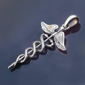 Unique Handcrafted Caduceus Pendant in 925 Silver - Healing Symbol