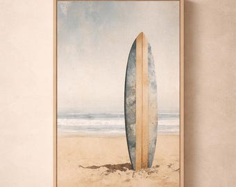Minimalist Surfboard Beach Print, Neutral Coastal Decor (Digital Download)