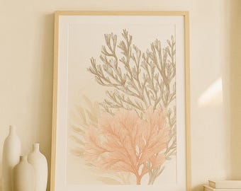 Blush Coral Watercolor Print, Minimalist Coastal Art (Digital Download)