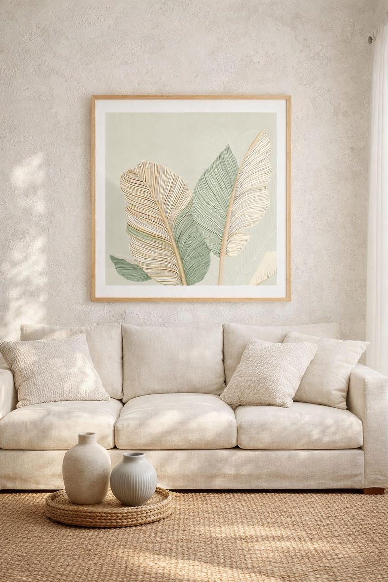 Minimalist Tropical Leaf Wall Art Print, Neutral Botanical Decor ...