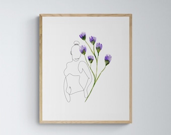 Floral Woman Line Art Prints | Minimalist Female Wall Art | Digital Printable Poster