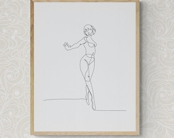 Elegant Woman Line Art | Minimal Nude Female Wall Art | Digital Download Printable