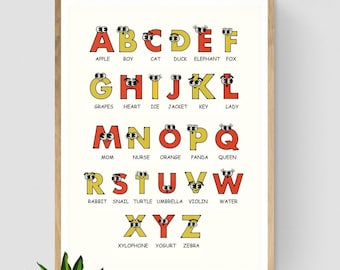 Póster del alfabeto Montessori para niños / Arte mural imprimible del ABC / Decoración para la educación en casa (Descarga digital)