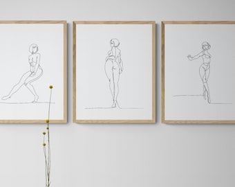Set of 3 Woman Line Art Prints | Minimalist Female Wall Art | Digital Printable Posters