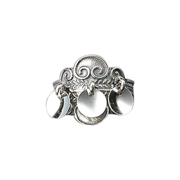 Sylvsmidja Norwegian Silver Bunad Ring Oxidized With Filigree Leaf Design and 3 Silver Charms Adjustable