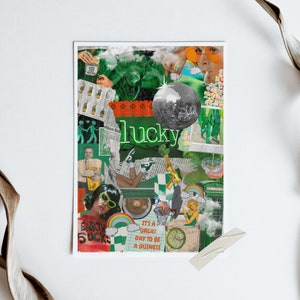 luckyme Digital Download Printable Poster |  St. Patricks Day Custom Collage Artwork |  Retro Green Print |  Lucky Cool Girl