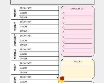 Weekly Meal Planner Printable With Grocery List (PDF Download) - Etsy