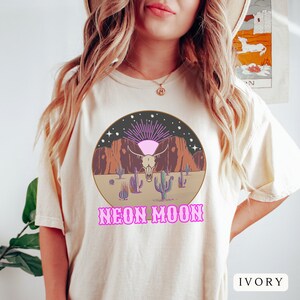 Comfort Colors® Neon Moon t-shirt, Retro Western Cowboy Skull, Desert Neon moon shirt, Desert cactus shirt, Country Concert tee, Nashville