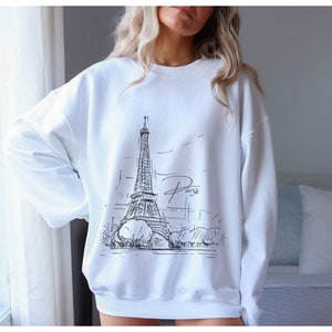 Paris Sweatshirt, Eiffel Tower Sketch Sweatshirt, Travel Paris France Crewneck, Travel Gift for her, European Travel Shirt